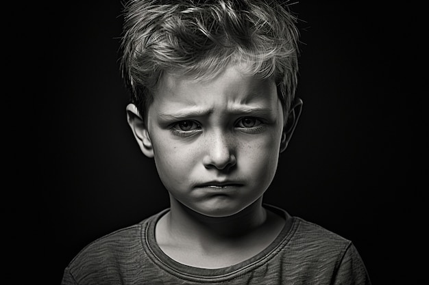 Portrait monochrome d'un enfant triste