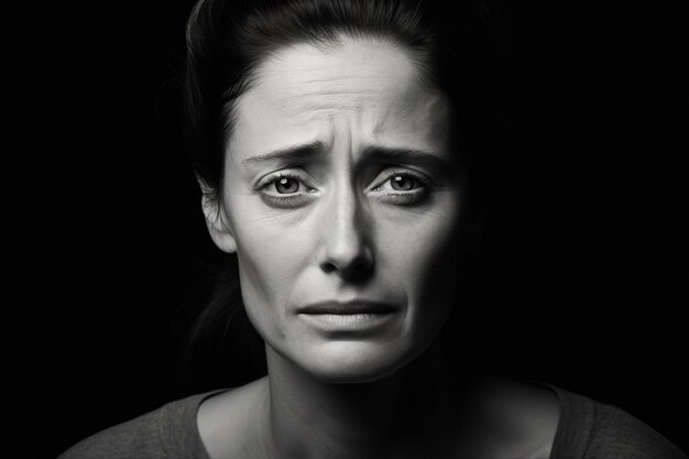 Portrait monochrome d'une femme triste