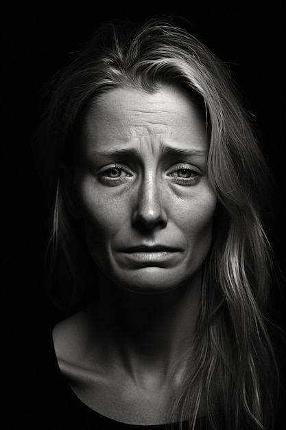 Photo gratuite portrait monochrome d'une femme triste