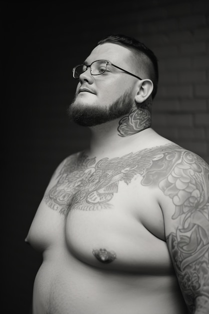 Portrait monochrome d'un homme avec des tatouages