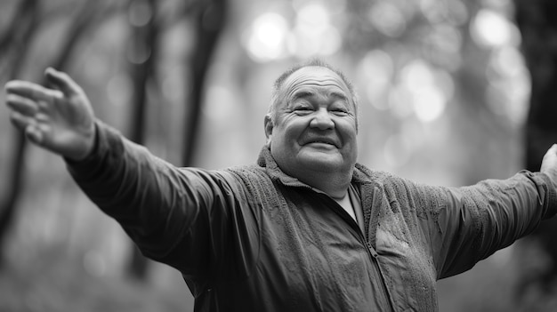 Photo gratuite portrait monochrome d'une personne faisant de l'exercice de la journée mondiale de la santé