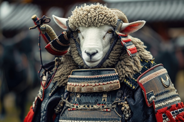 Portrait d'un mouton en tant que guerrier asiatique