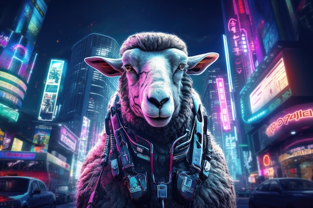 Portrait de moutons dans le style cyberpunk