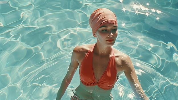 Portrait d'une nageuse avec une esthétique inspirée des années 80