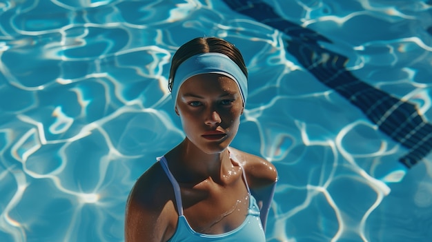 Portrait d'une nageuse avec une esthétique inspirée des années 80