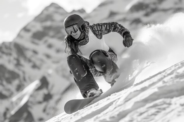 Portrait en noir et blanc d'un athlète en compétition aux championnats paralympiques