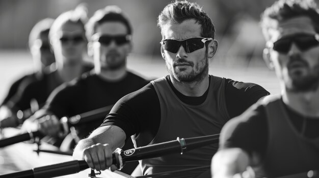 Portrait en noir et blanc d'un athlète en compétition aux championnats paralympiques