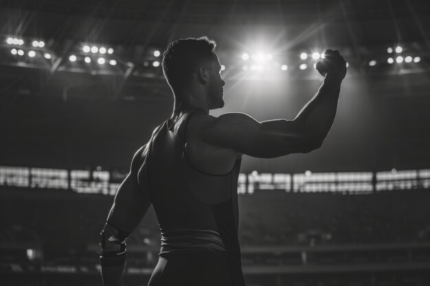 Portrait en noir et blanc d'un athlète en compétition aux championnats paralympiques