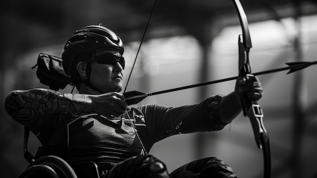 Photo gratuite portrait en noir et blanc d'un athlète en compétition aux championnats paralympiques