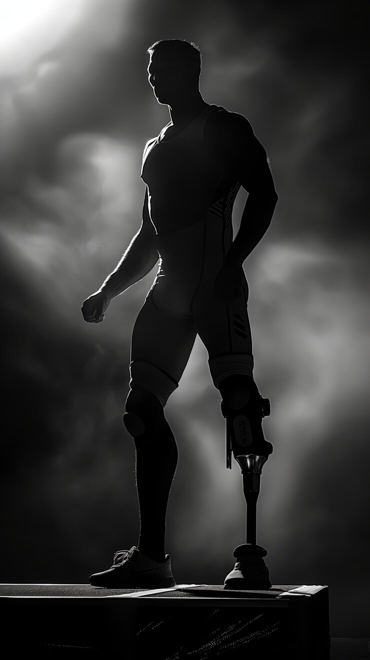 Photo gratuit portrait en noir et blanc d'un athlète en compétition aux championnats paralympiques