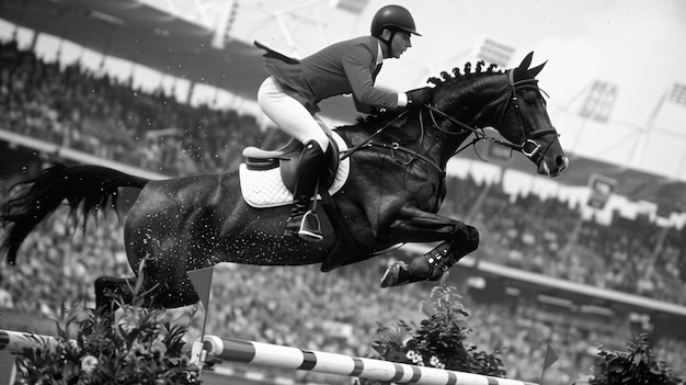 Photo gratuite portrait en noir et blanc d'un athlète participant aux championnats olympiques