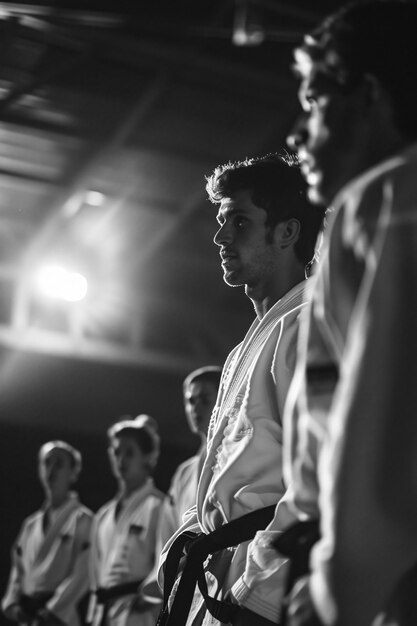 Portrait en noir et blanc d'un athlète participant aux championnats olympiques