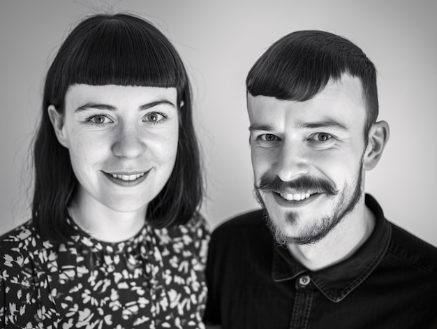 Photo gratuite portrait en noir et blanc d'un couple montrant la vulnérabilité et l'acceptation de soi.