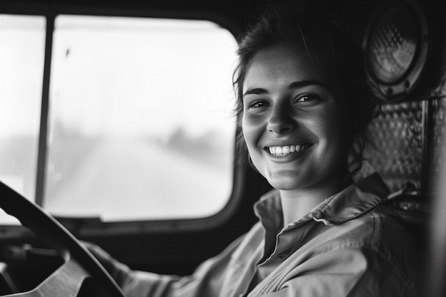 Photo gratuite portrait en noir et blanc d'une femme ouvrière lors de la célébration de la fête du travail