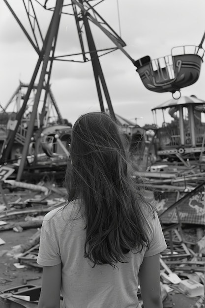 Photo gratuite portrait en noir et blanc d'une femme triste