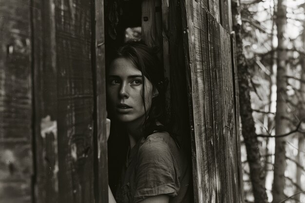 Portrait en noir et blanc d'une femme triste