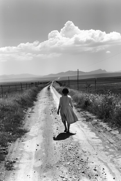 Portrait en noir et blanc d'une femme triste