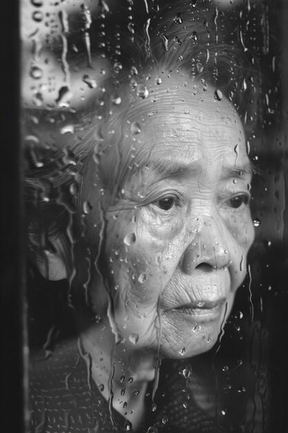 Photo gratuite portrait en noir et blanc d'une femme triste