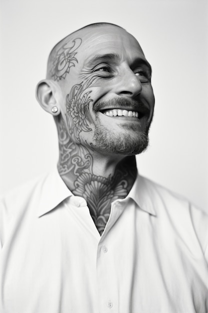 Photo gratuite portrait noir et blanc d'un homme avec des tatouages corporels