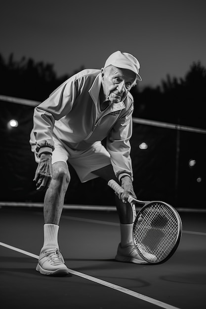 Photo gratuite portrait en noir et blanc d'un joueur de tennis professionnel