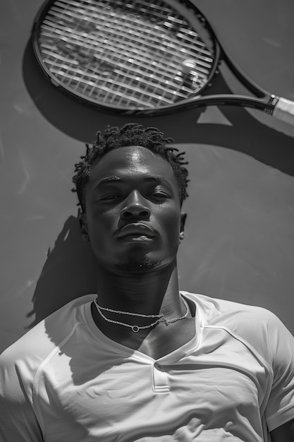 Portrait en noir et blanc d'un joueur de tennis professionnel