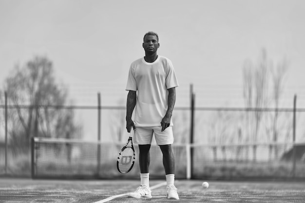 Photo gratuite portrait en noir et blanc d'un joueur de tennis professionnel