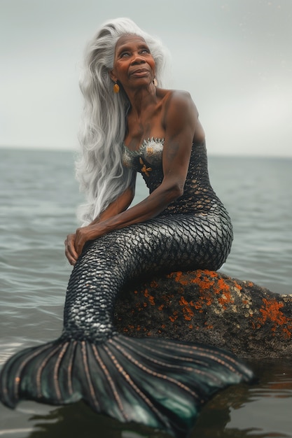 Photo gratuite portrait of fantasy senior woman as a mermaid