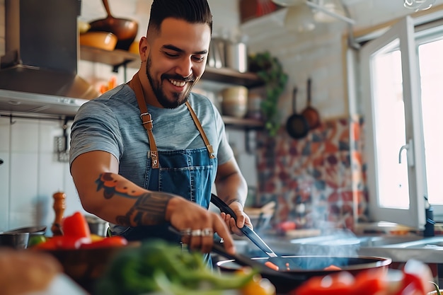 Photo gratuite portrait of modern man cleaning and doing household chores