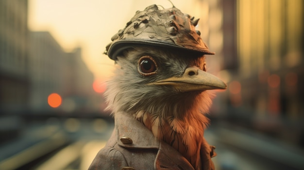 Photo gratuite portrait d'un oiseau anthropomorphe vêtu de vêtements humains