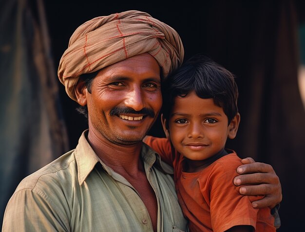 Portrait de papa indien avec fils