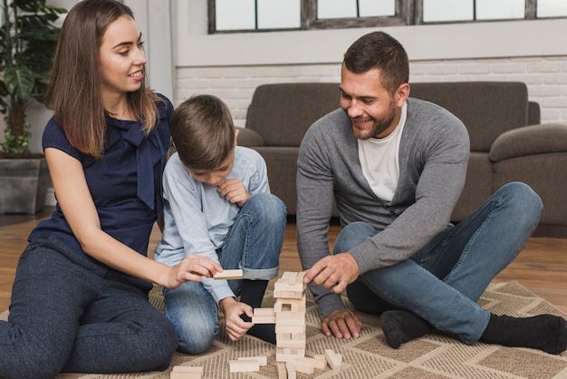 Portrait, parents, jouer, enfant