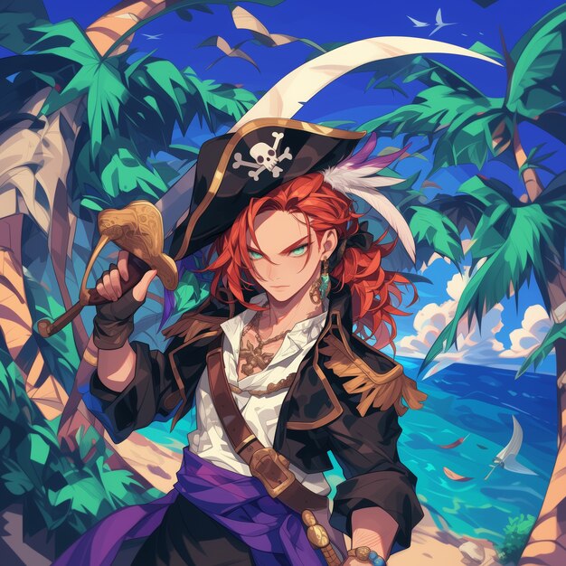 Portrait de personnage de pirate dans le style de l'art numérique