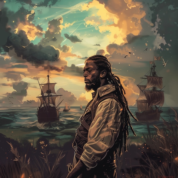 Portrait de personnage de pirate dans le style de l'art numérique