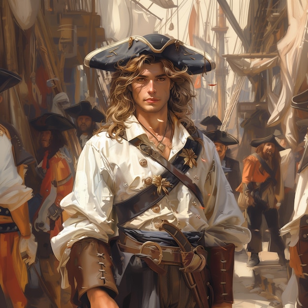 Portrait de personnage de pirate dans le style de l'art numérique