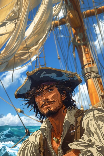 Portrait de personnage de pirate dans le style de l'art numérique