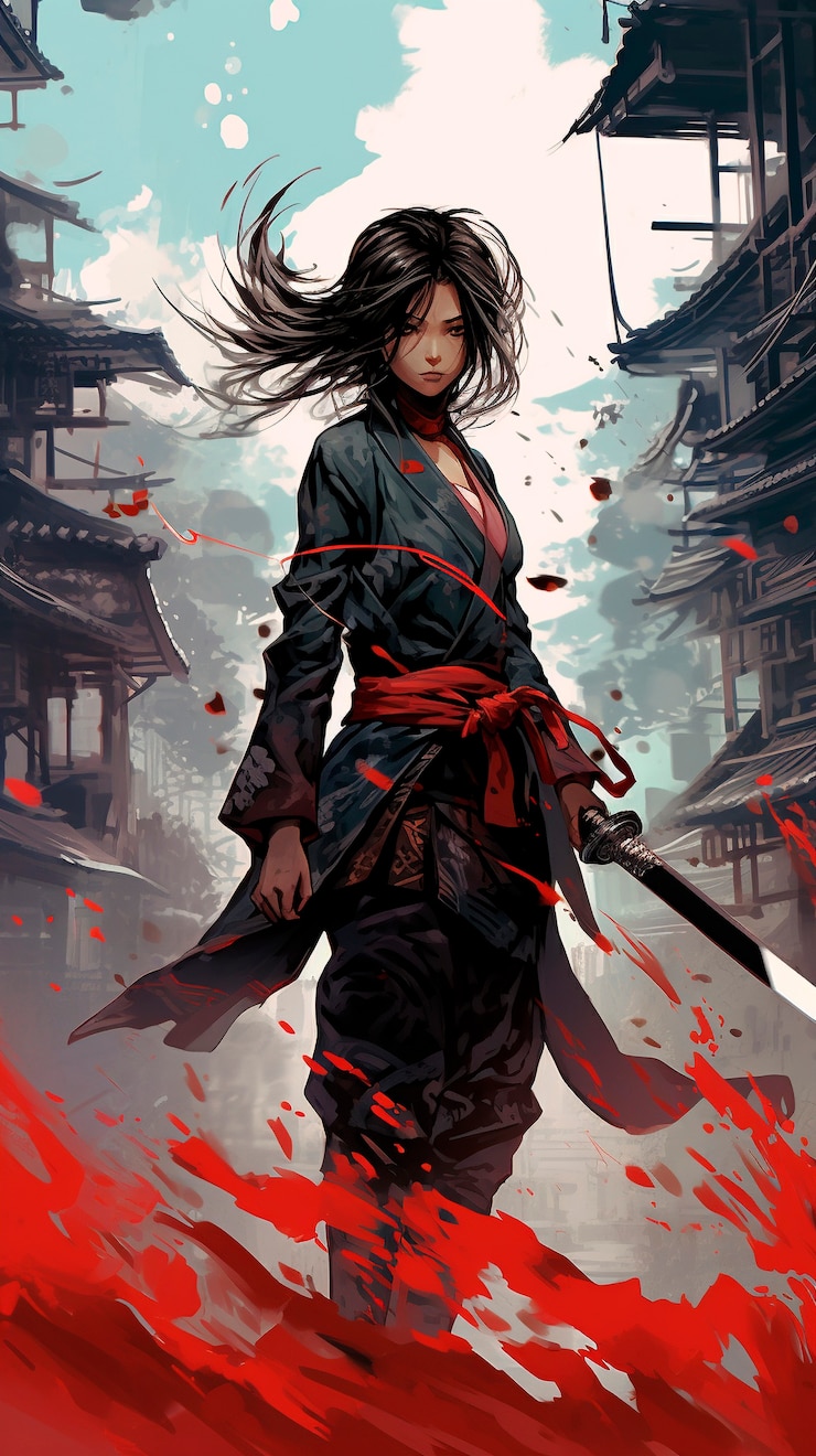 Photo gratuit portrait de personnage traditionnel de samouraï japonais dans le style d'anime
