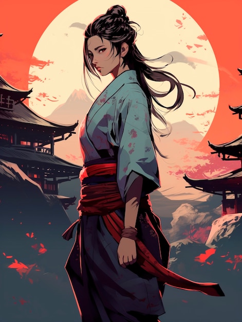 Photo gratuite portrait de personnage traditionnel de samouraï japonais dans le style d'anime