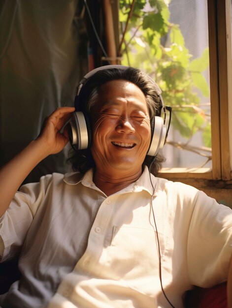 Portrait d'une personne âgée écoutant la transmission radio