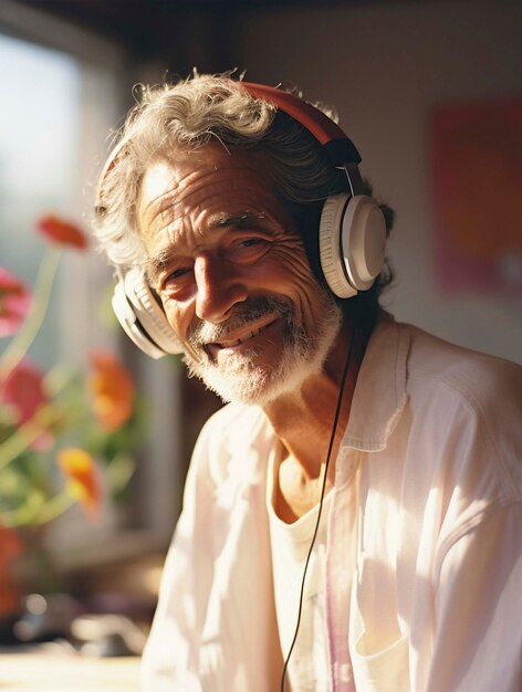 Portrait d'une personne âgée écoutant la transmission radio