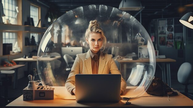 Portrait d'une personne avec une bulle transparente