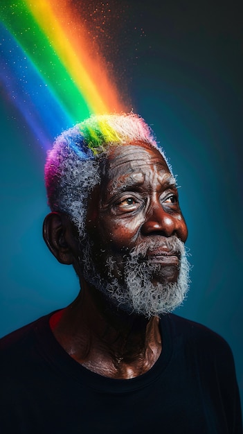 Photo gratuite portrait d'une personne avec des couleurs d'arc-en-ciel symbolisant les pensées du cerveau adhd