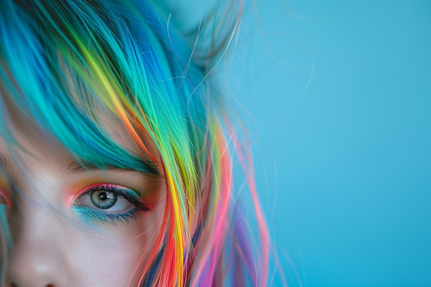 Photo gratuite portrait d'une personne avec des couleurs d'arc-en-ciel symbolisant les pensées du cerveau adhd