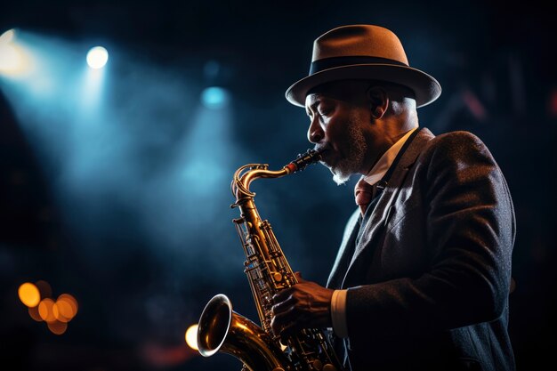 Portrait d'une personne jouant du saxophone