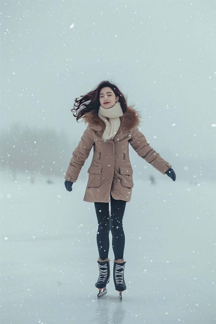 Portrait d'une personne patinant sur glace en plein air pendant l'hiver