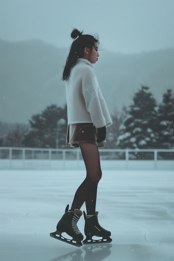 Portrait d'une personne patinant sur glace en plein air pendant l'hiver