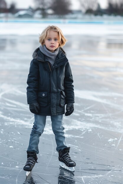 Portrait d'une personne patinant sur glace en plein air pendant l'hiver