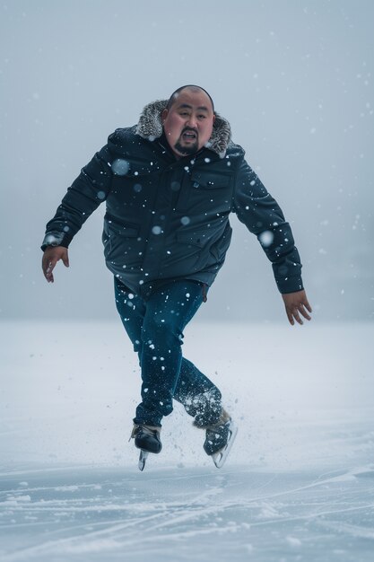 Portrait d'une personne patinant sur glace en plein air pendant l'hiver