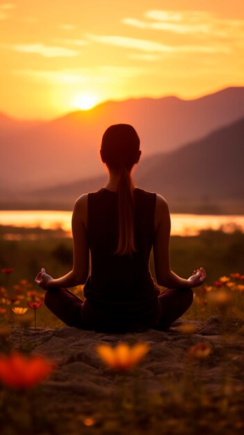 Portrait d'une personne pratiquant le yoga en plein air dans la nature