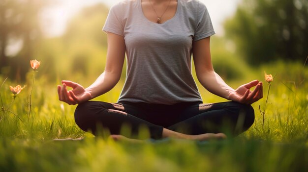 Portrait d'une personne pratiquant le yoga en plein air dans la nature