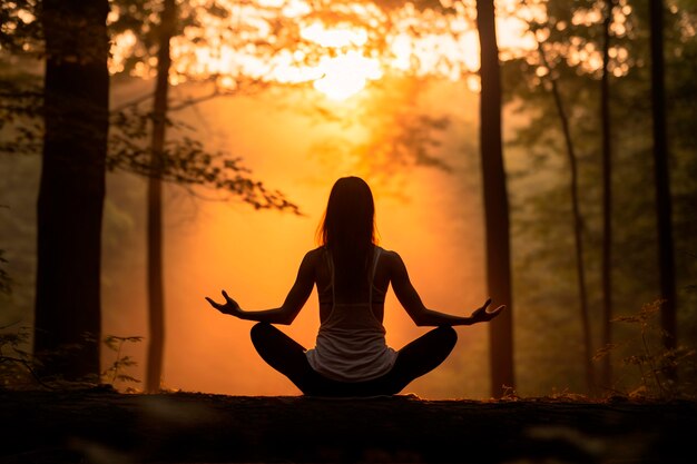 Portrait d'une personne pratiquant le yoga en plein air dans la nature